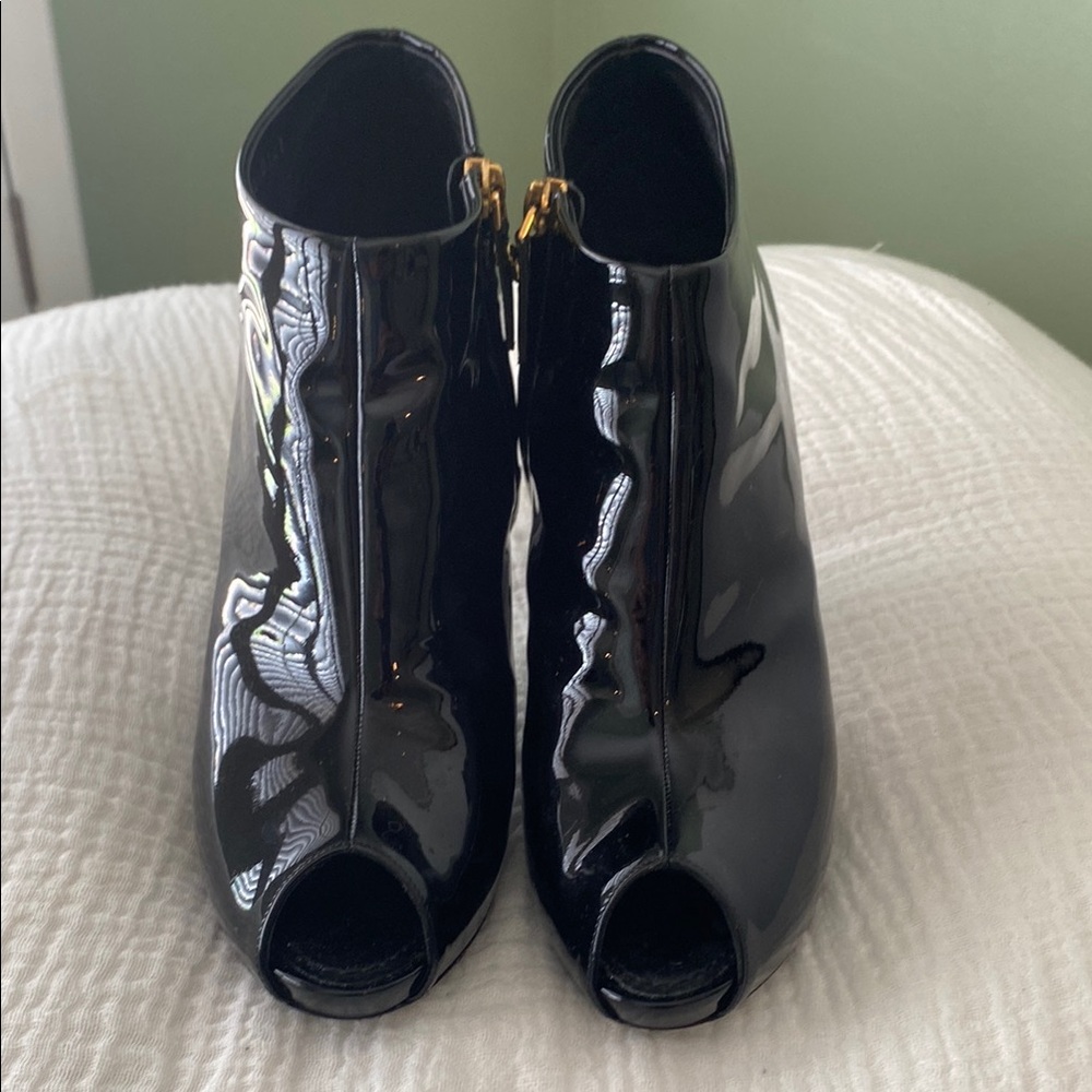 Louis Vuitton Glossy Black Peep-Toe Boots